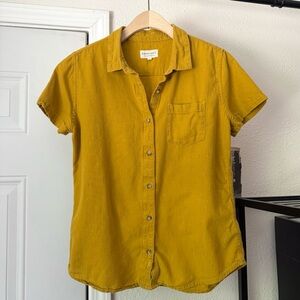 BRIDGE & BURN mustard yellow organic cotton short sleeve cropped button up shirt